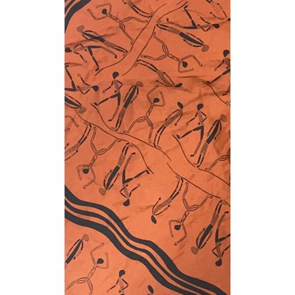 Vintage Scarf - African Dancers - Signed - Brown - 26" x 26" - Picture 5 of 6